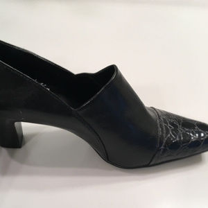 Franco Sarto Teresa Black Ankle Bootie Croc Detail